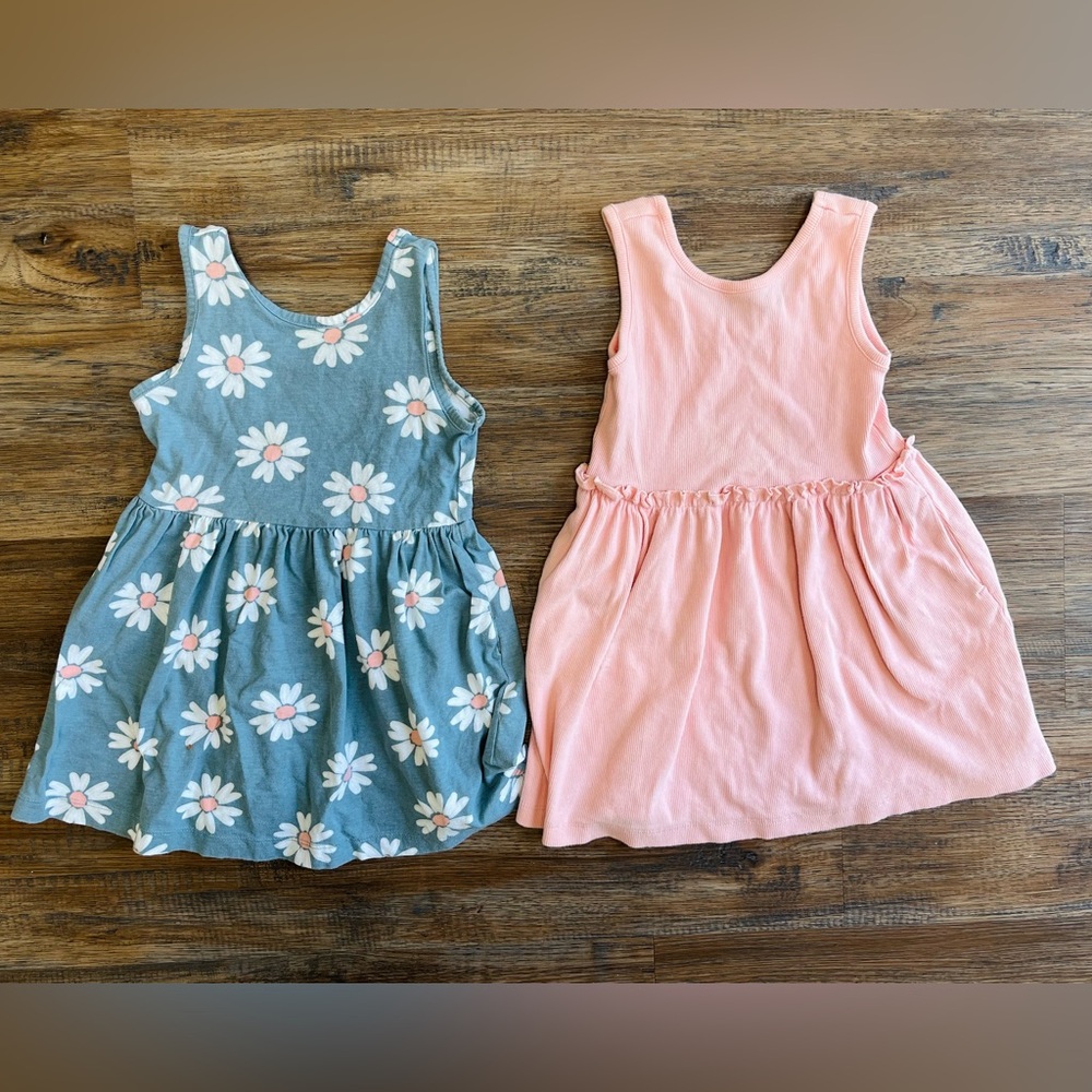 Simple Joys by Carter's Sleeveless Dresses Set of 2 Dusty Blue Floral & Pink 3T